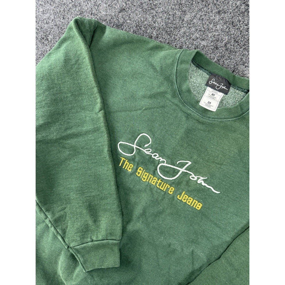 Sean John The Signature Jeans Sweatshirt XL Green Embroidered Logo Crewneck‎